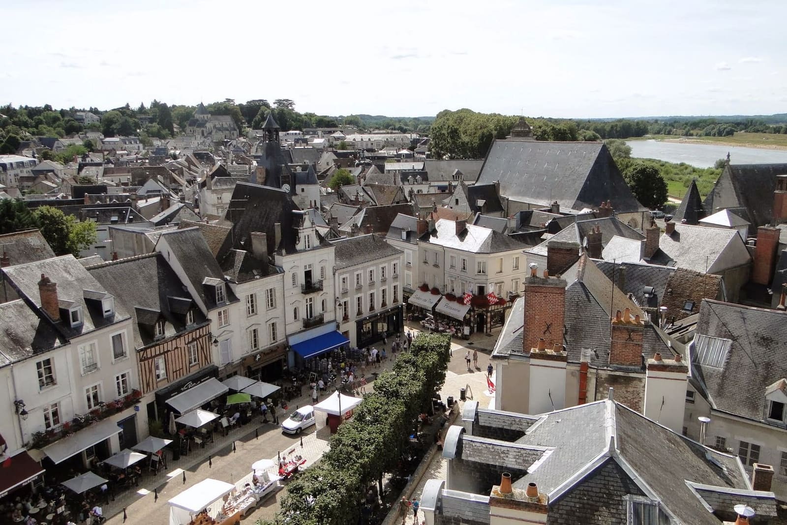 les toits de la vieille ville vus du château, avec la Loire au fond