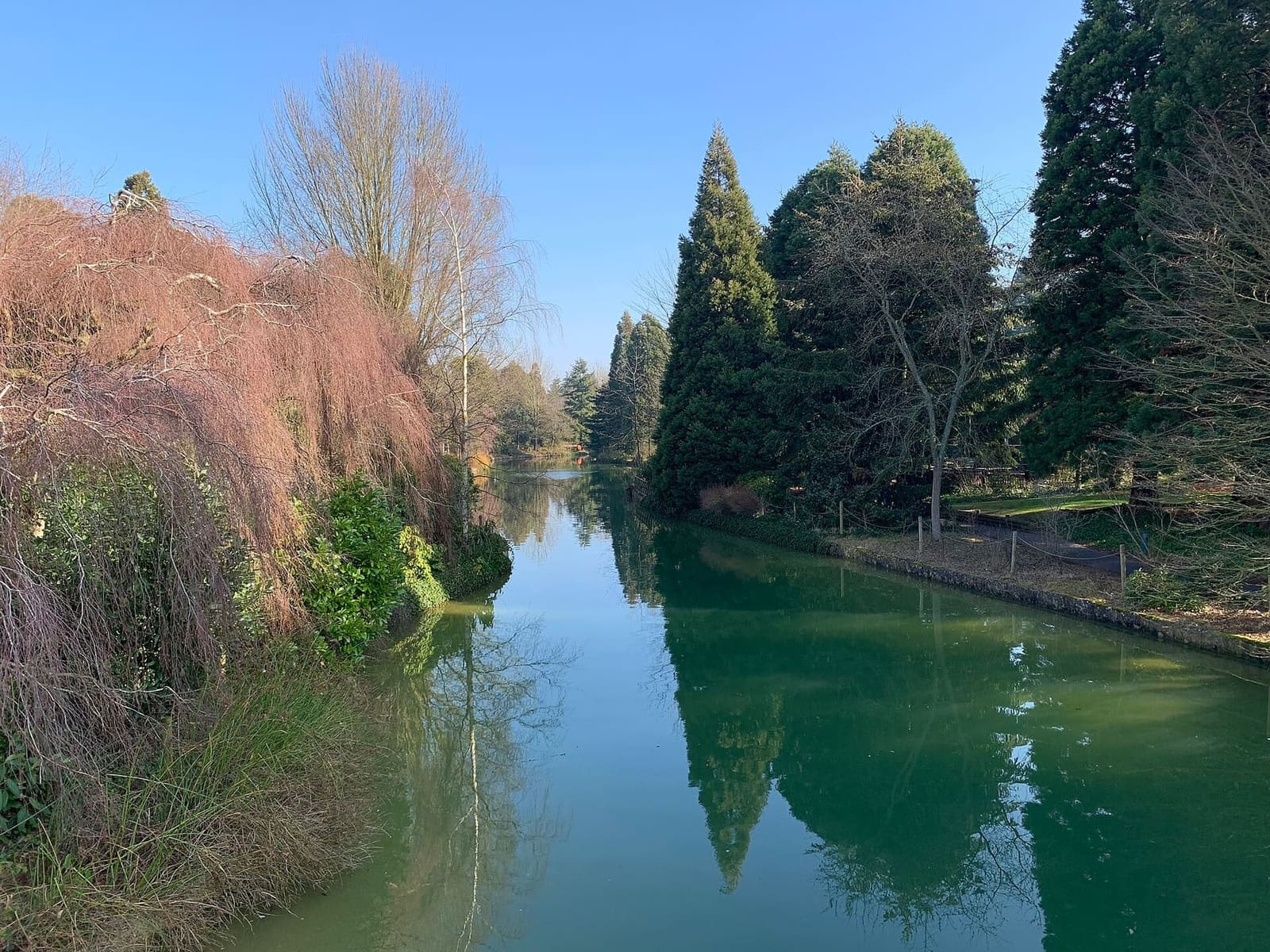 il canale fra gli alberi nel parco che porta agli hotel
