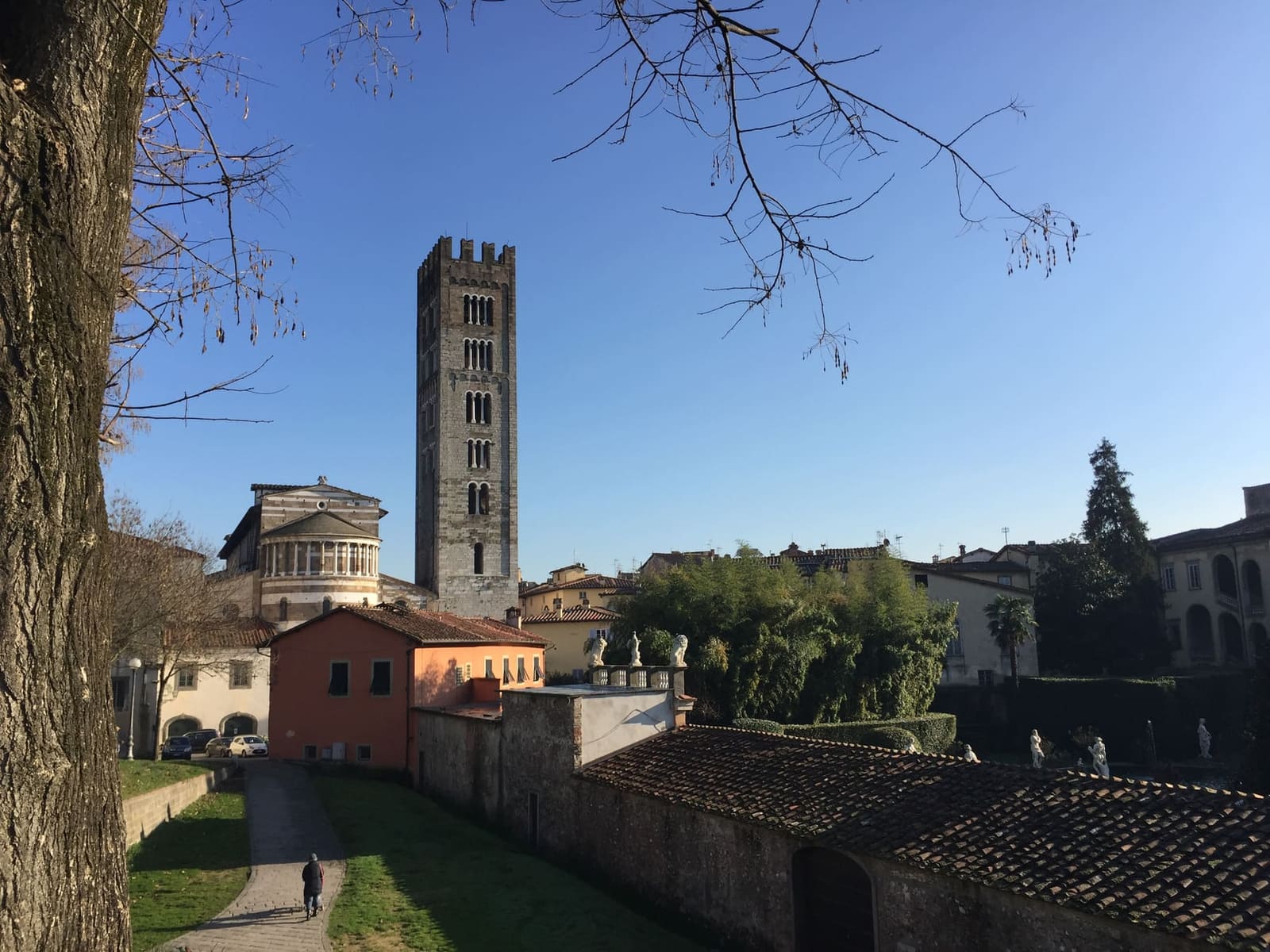 il campanile e l'abside di San Frediano visti dalle Mura, a dicembre