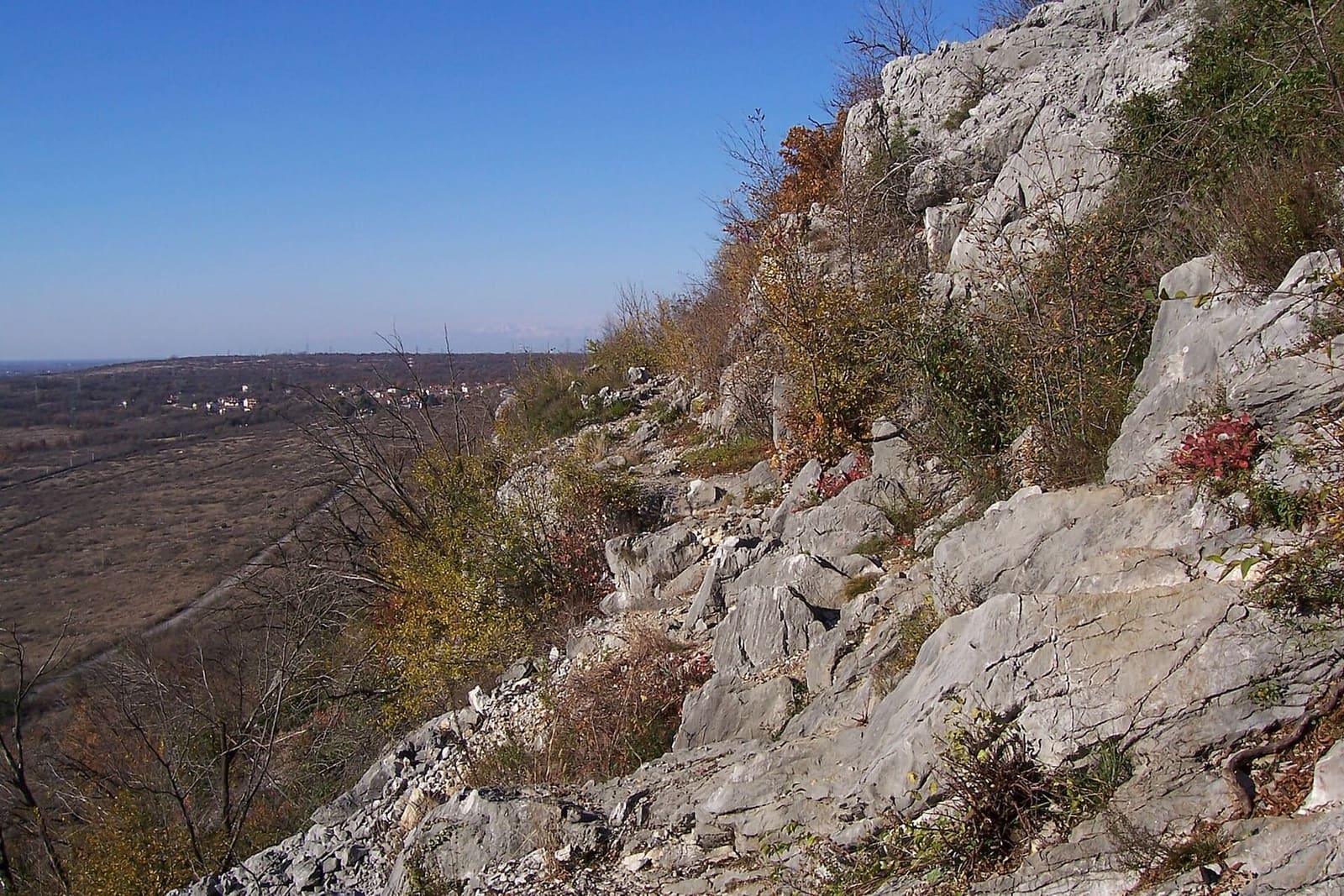 le rocce del Carso con il sommaco rosso d'autunno, sopra Doberdò
