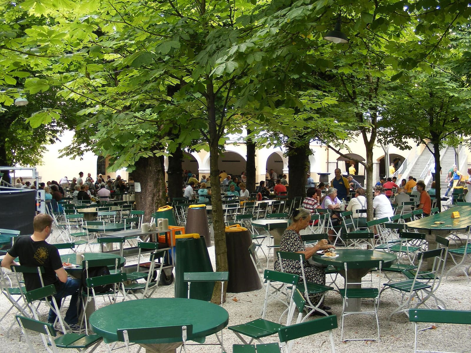 il giardino della birreria Augustiner di Mülln, sotto i castagni