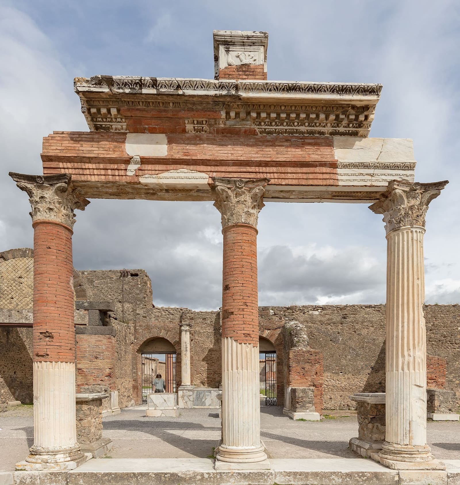 the entrance to the Macellum, with columns of brick and marble, in March