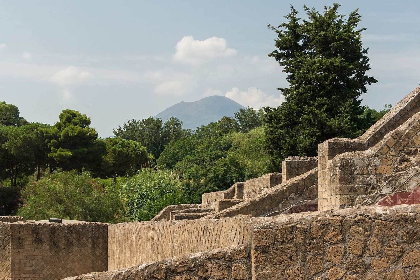 Vesuvius above the excavations, among the pines