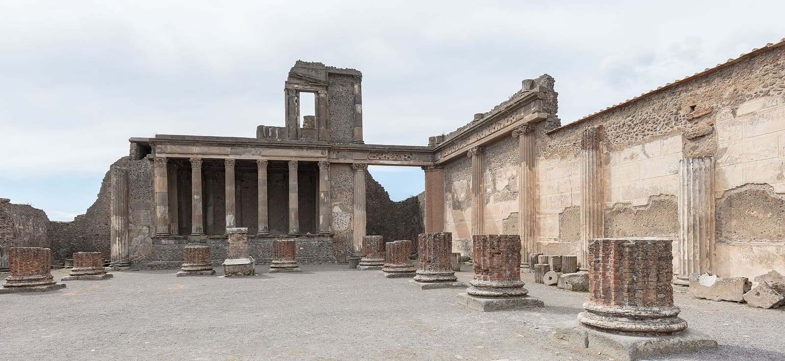 the Basilica on the Forum, with the column bases and the portico at the end, in March