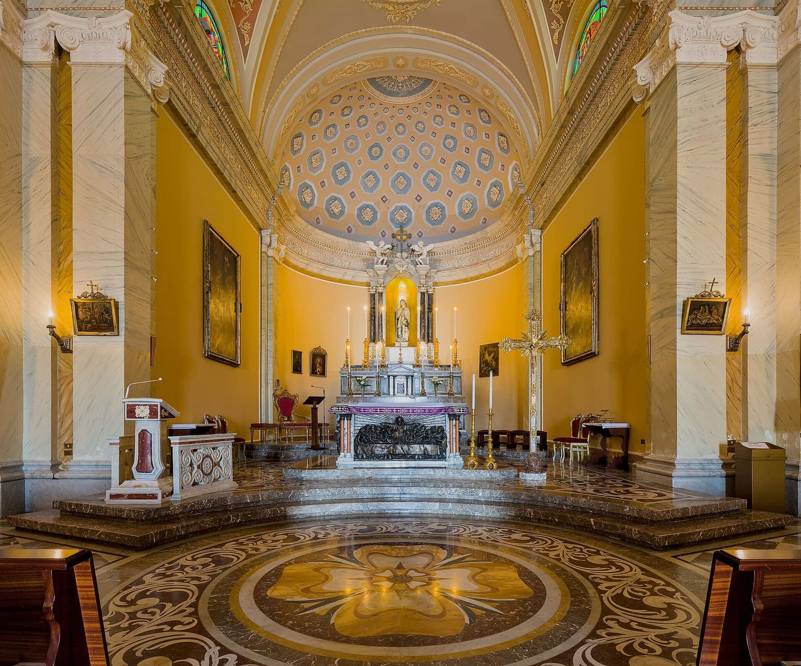 the altar of the church of San Rocco and the floor of coloured marble
