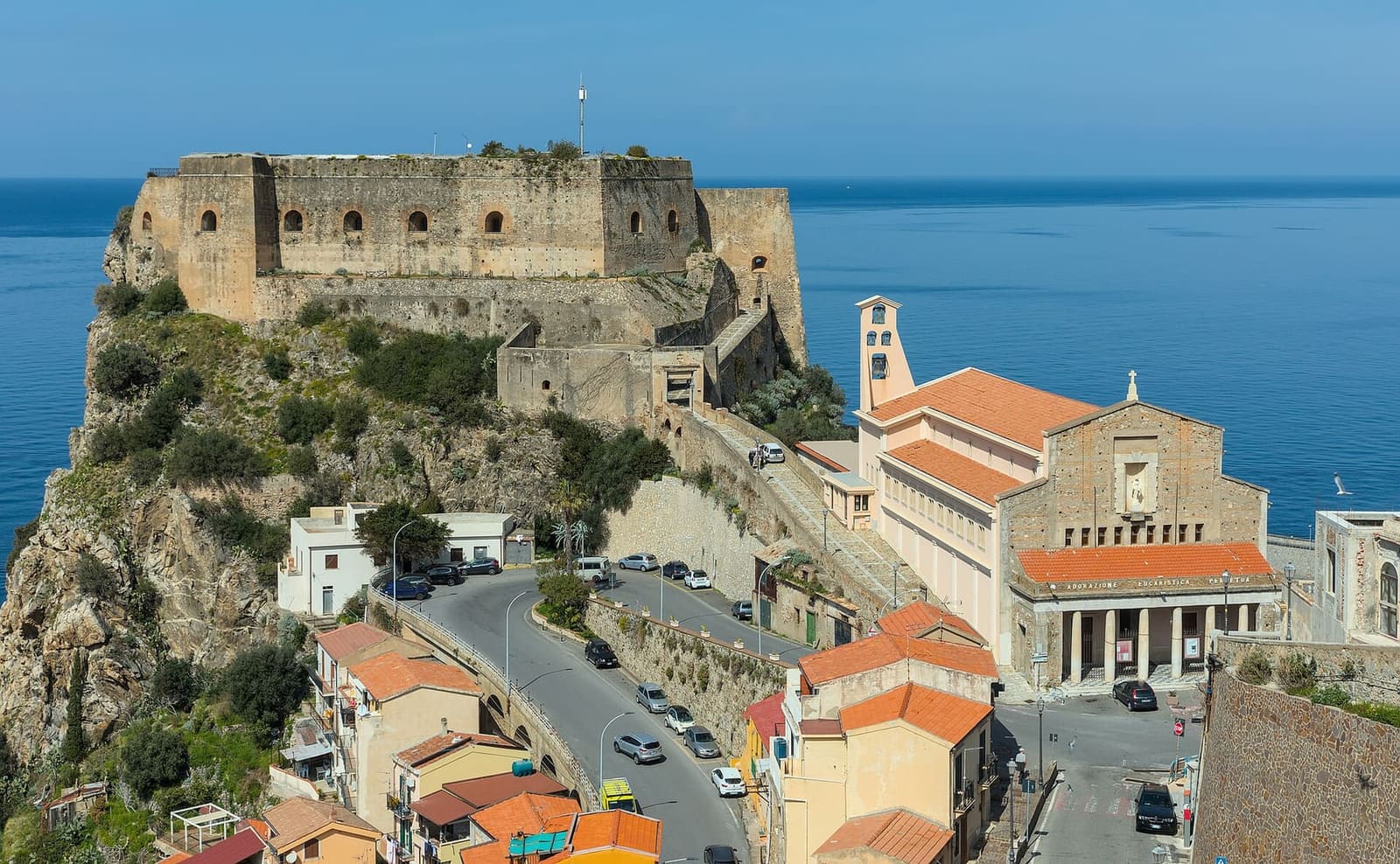 the castle and the church of the Immacolata seen from piazza San Rocco