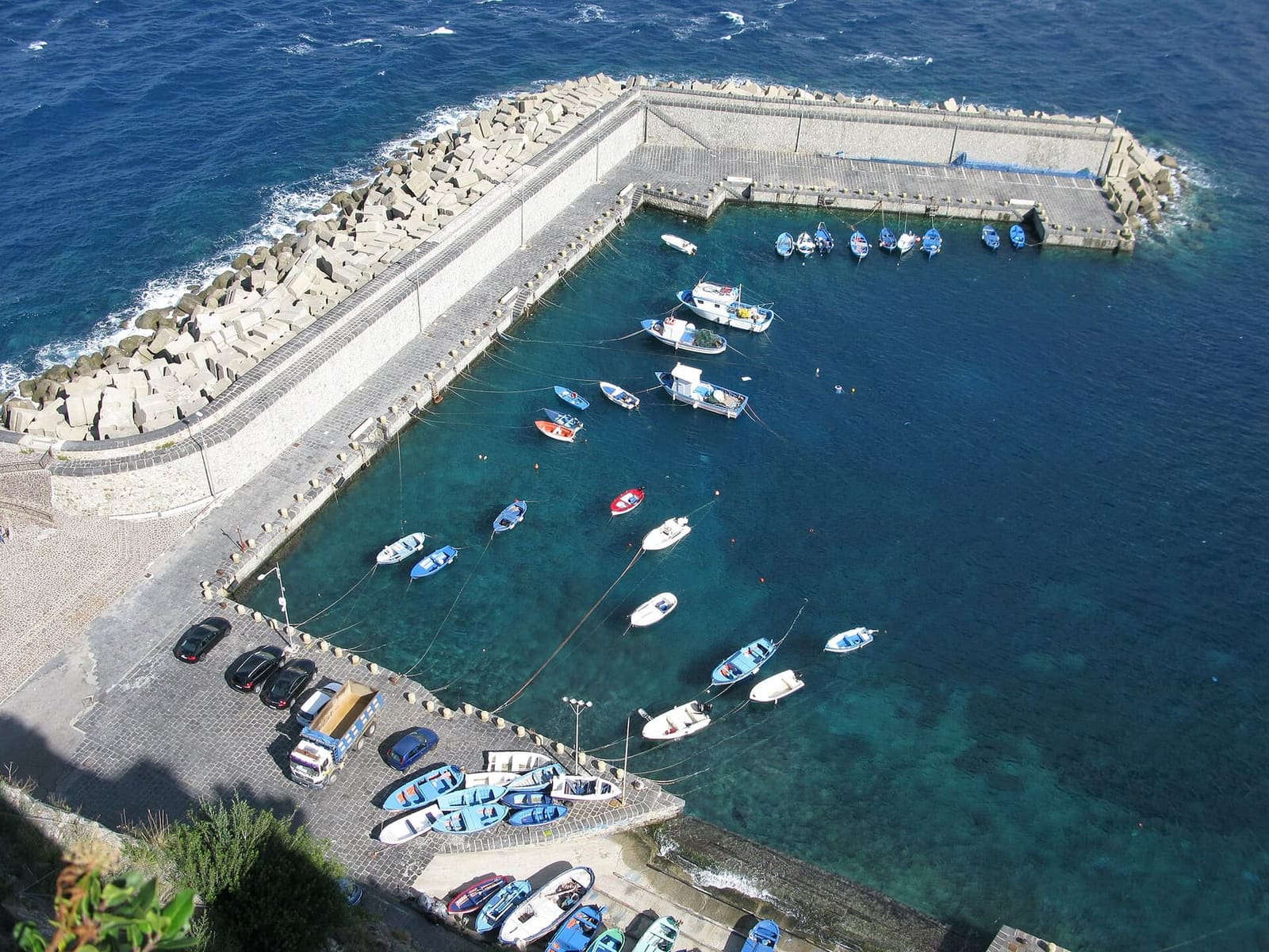 the harbour of Scilla seen from the castle, with the boats moored