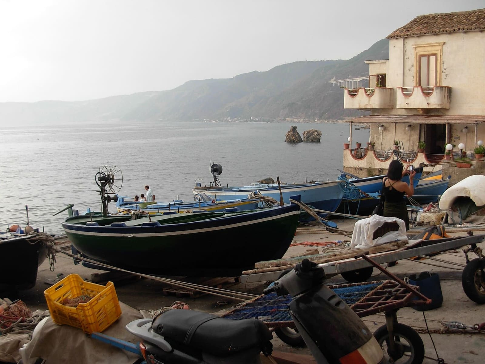 the fishermen's boats pulled up along the street of Chianalea