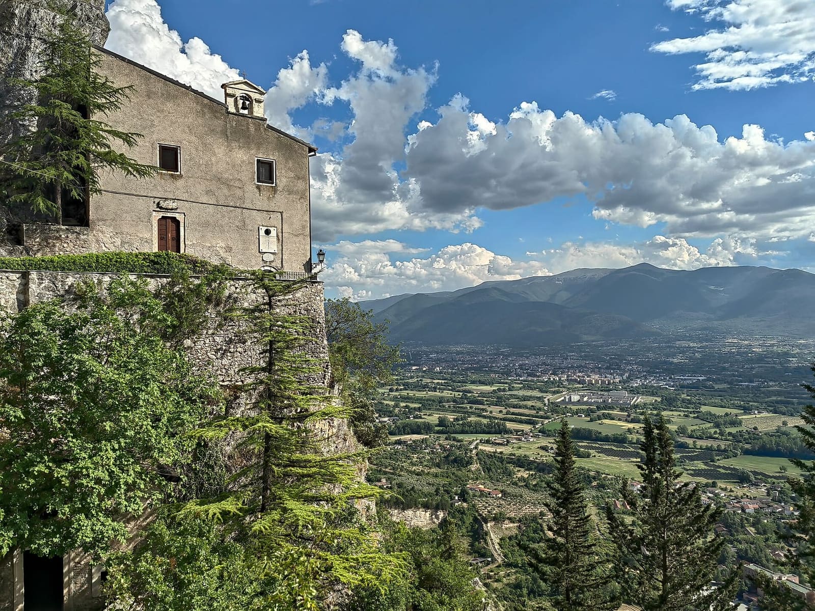 the hermitage of Sant'Onofrio clinging to the Morrone, above the Peligna basin