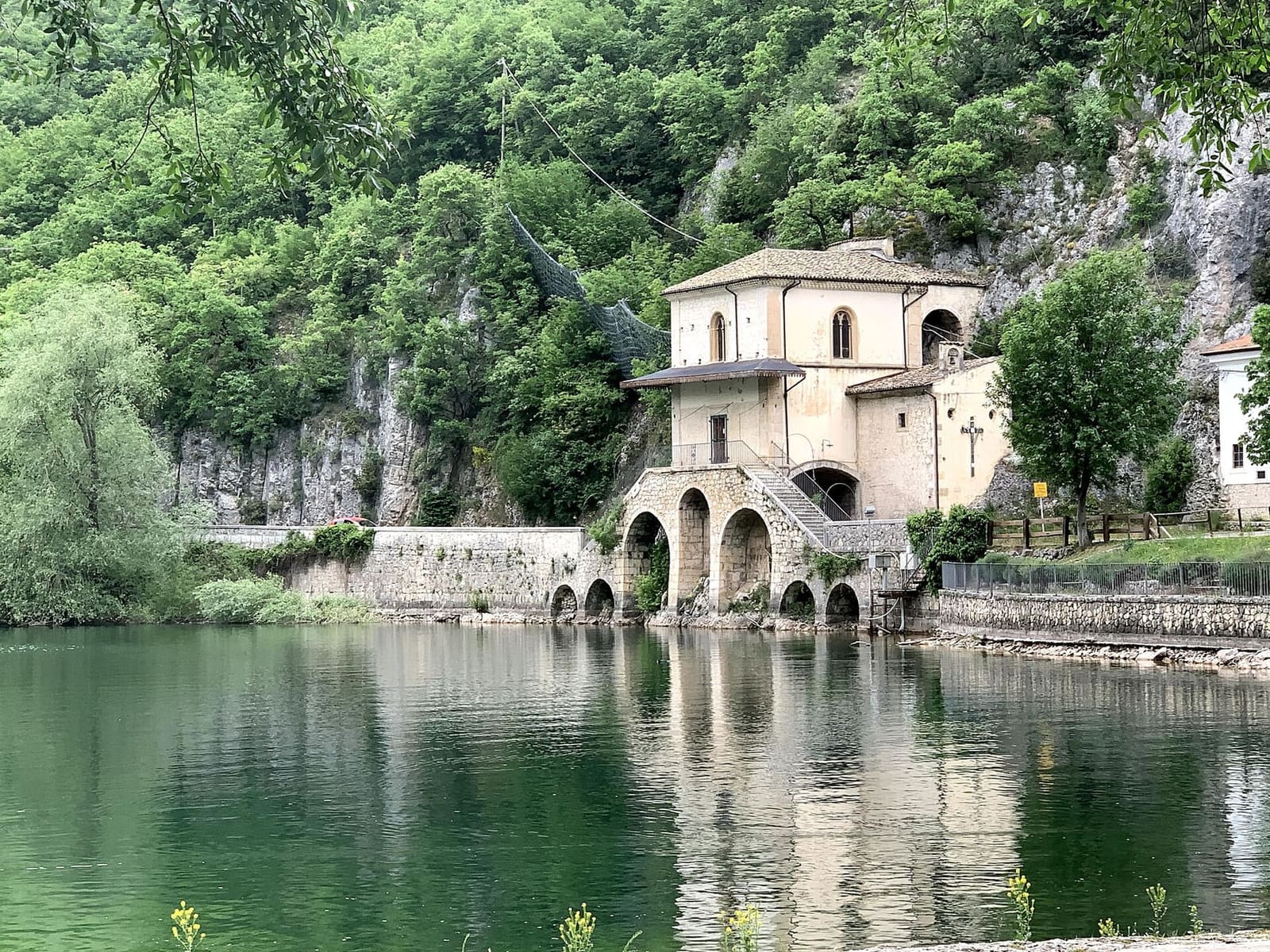 the church of the Madonna del Lago on the shore of the lake of Scanno