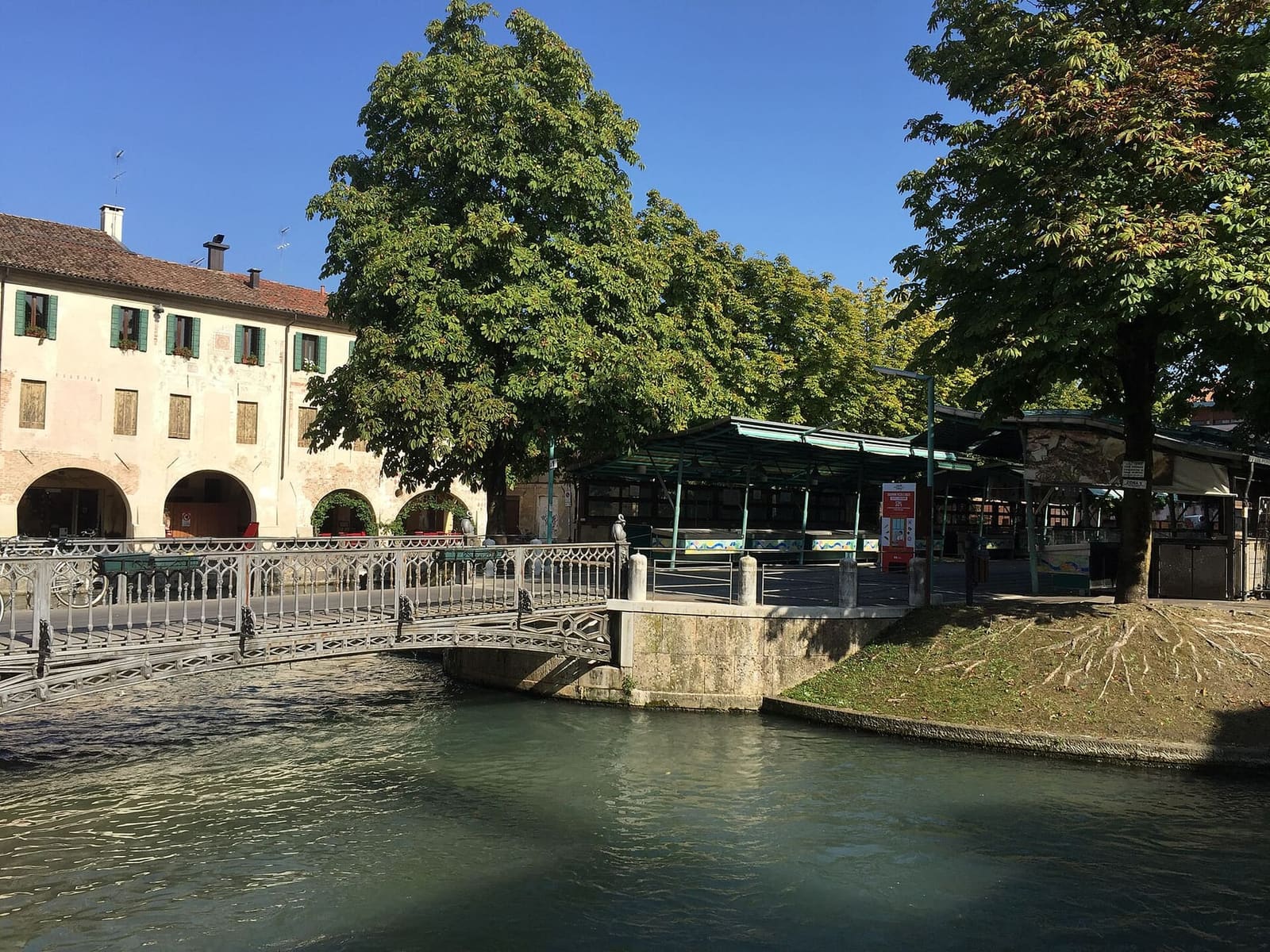 l'Isola della Pescheria con il ponte di ferro e i banchi del mercato del pesce sotto i castagni